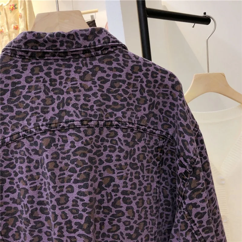 Džinsai Striukė Moterims, Leopardas Spausdinimui Mados Kišeniniai Atvartas Džinsinio Audinio Švarkai Moterų Prarasti Atsitiktinis Džinsus Kailis Harajuku Striukė Streetwear