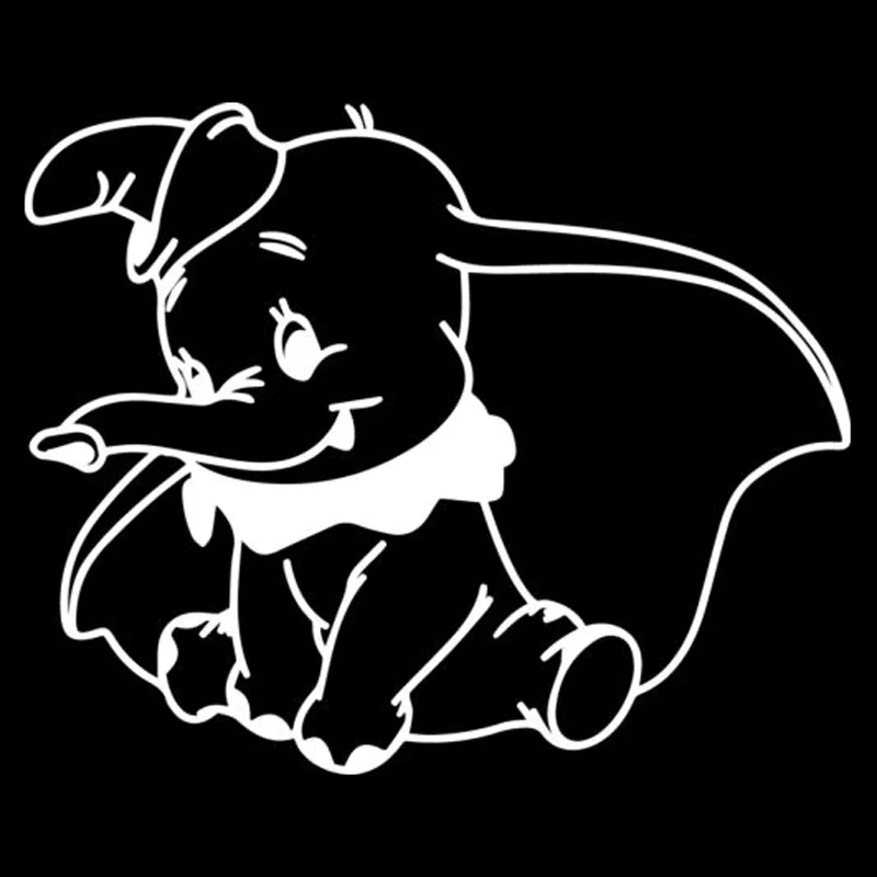 Kūrybos Mielas Dumbo Dramblys Mados Gyvūnų Lipdukai Automobilio Langų Apdailos pcv vakcina Vandeniui Lipdukai Juoda/balta, 15cm*12cm
