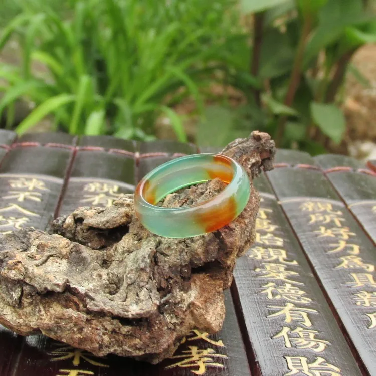 Reikia spalvinga Natūralaus agato žiedas 16.7 mm storio juostelėmis vyrų ir moterų modelių, originali jade žiedas nuvarytas papuošalai spec