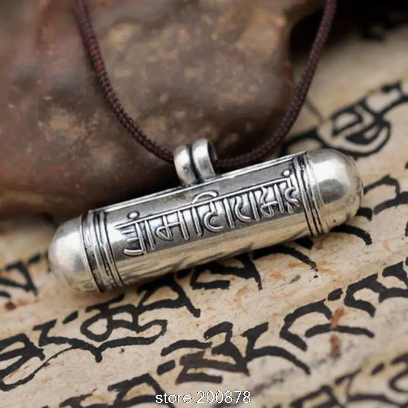T9041 Tibeto Šešis Žodžius, Mantra Gau Malda lauke Nepalas 925 Sterlingas Sidabro Amuletai Pakabukas Tibeto OM HUM MANI PADEME Totem Lockets