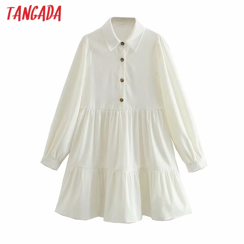 Tangada Pavasario Mados Moterų Baltos spalvos Velvetas Marškinėliai Suknelė Vintage ilgomis Rankovėmis Atsitiktinis Ponios Mini Suknelė 4M116