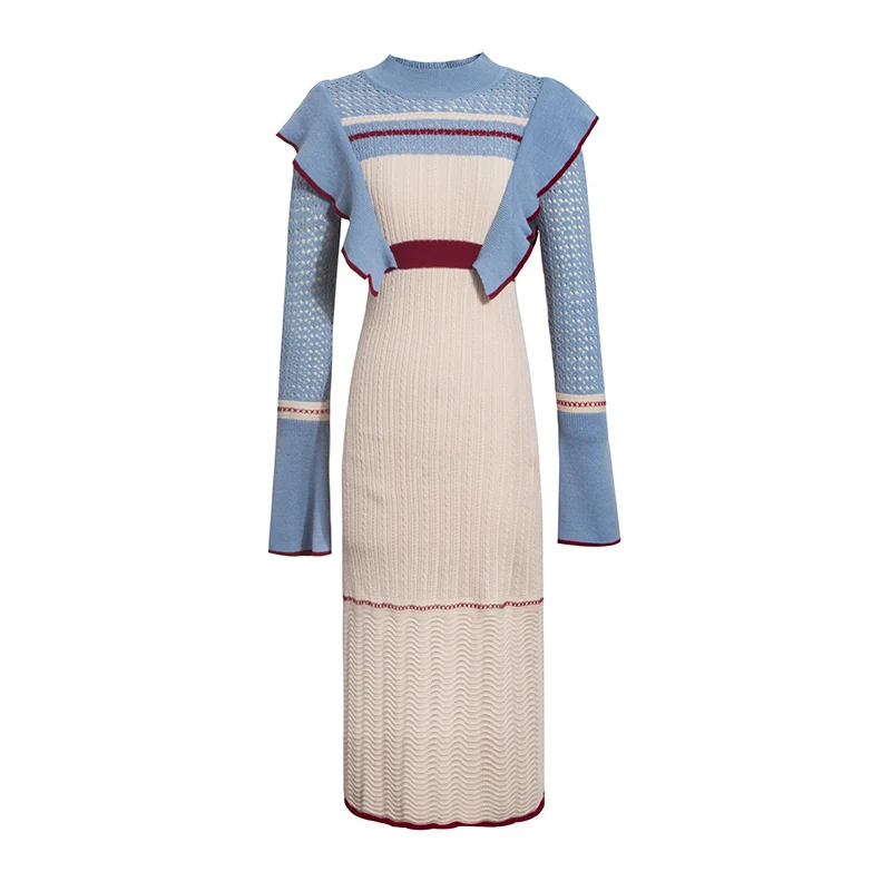 2020 m. žiemos nauja tendencija versija vidutinio ilgio OLIS temperamentas kontrasto spalvų megztinių susiėmę plonas megztinis suknelė moteriški drabužiai