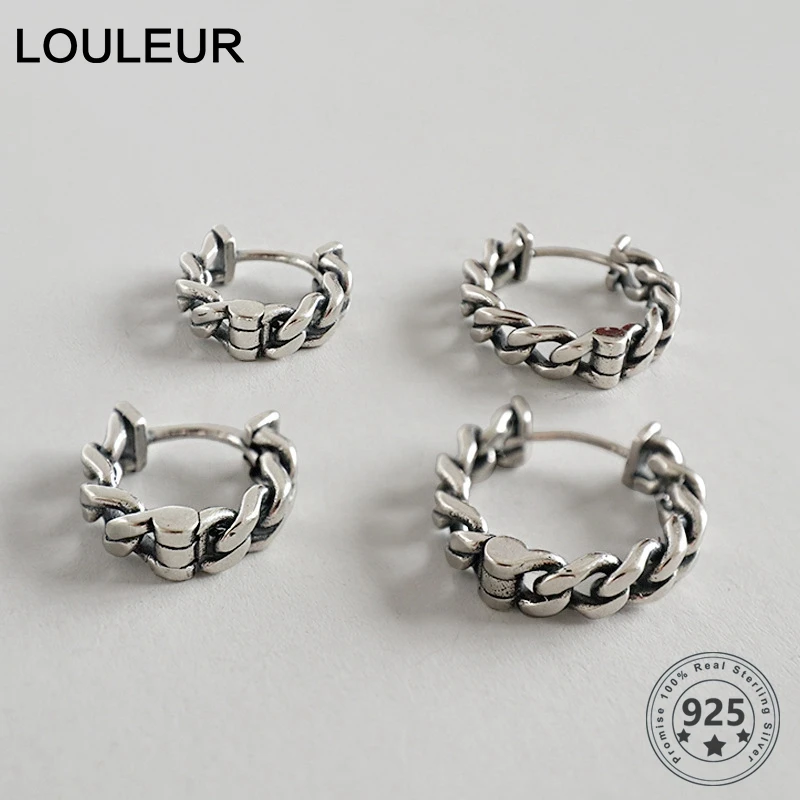 LouLeur 925 sterlingas sidabro derliaus grandinės hoopas auskarai moterims asmenybės mados mažas didelis hoopas auskarai sidabro papuošalai