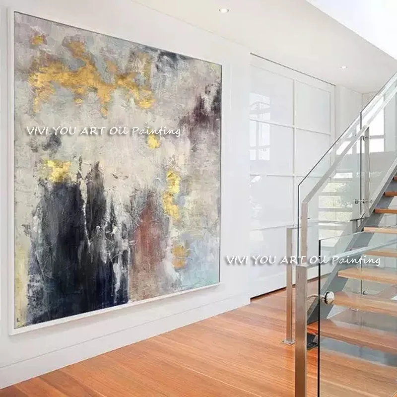 Didelis originalios abstrakčios Didelės sienos Meno aliejaus tapybai, Šiuolaikinio Ranka-dažytos Glod Pilka Naftos paveikslai pilkos spalvos, didelis drobė Kaip Dovaną