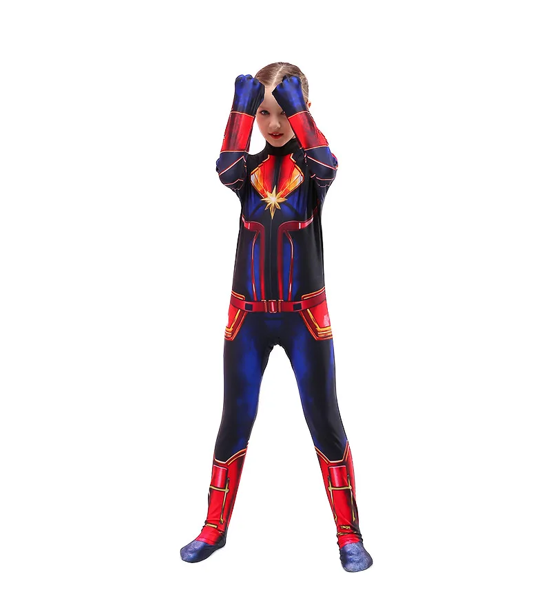 Vaikai Kapitonas Merginos Cosplay Superhero Ms Stebuklas Karolis Danvers Bodysuit Jumpsuit Merginos Helovinas Kostiumas Vaikams