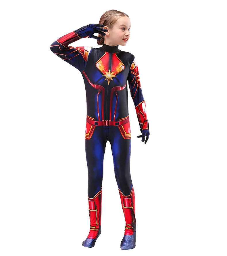 Vaikai Kapitonas Merginos Cosplay Superhero Ms Stebuklas Karolis Danvers Bodysuit Jumpsuit Merginos Helovinas Kostiumas Vaikams