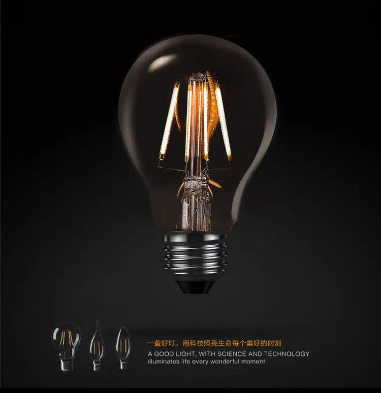 E27 LED LED Lemputės, Patalpų skaidraus Stiklo Edisonas, Kaitinamosios Lemputės, A60,G80,G95,G125 4W 6W 8W Bombillas LED AC110-220V