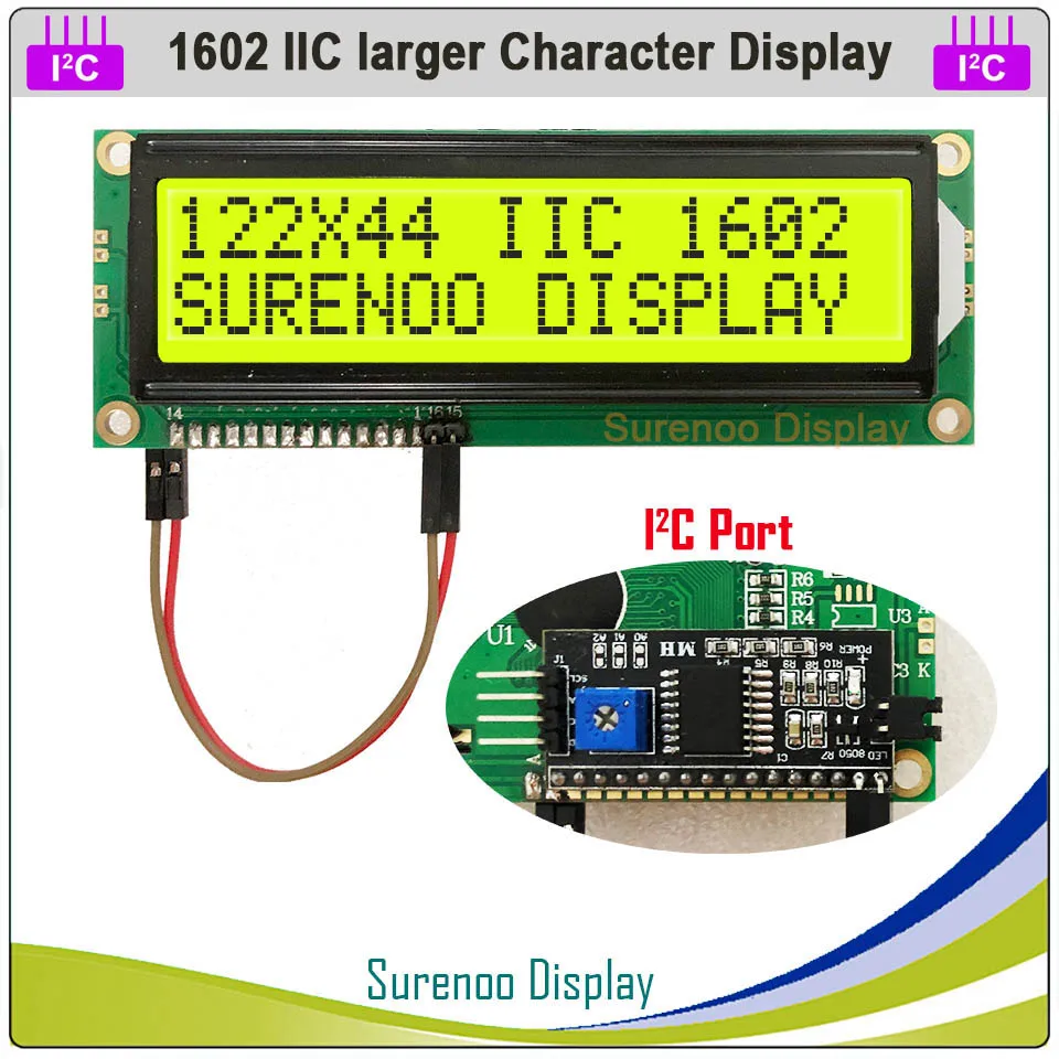 Serijos IIC / I2C / TWI 1602 162 16*2 Didesnių Simbolių LCD Modulis Ekranas Geltona Žalia Mėlyna su Apšvietimu Arduino