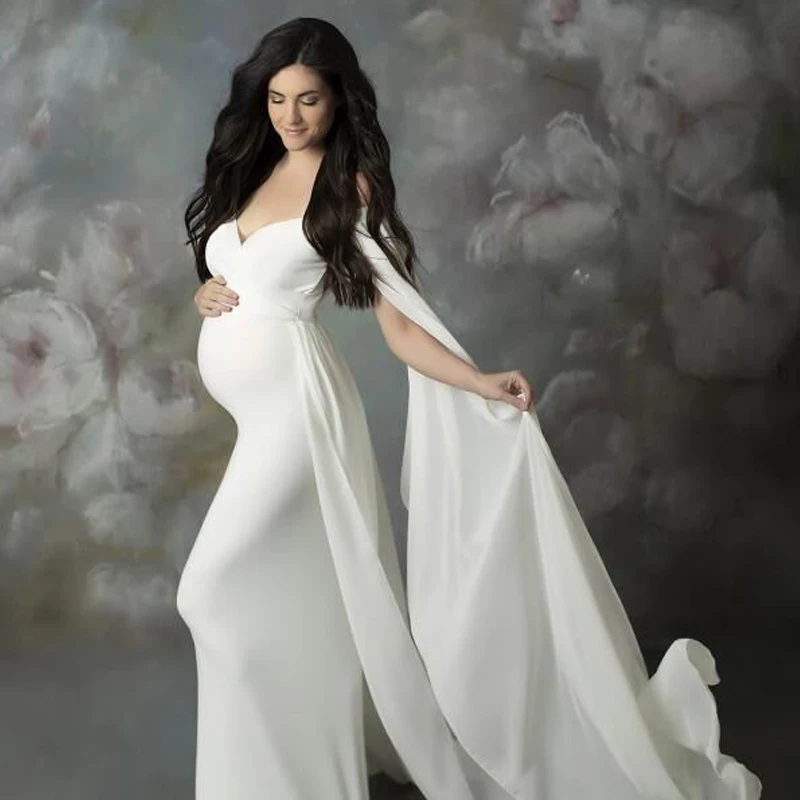LZH Nauja Motinystės Shoulderless Apsiaustu vientisos Spalvos Maxi Suknelė Šifono Motinystės fotosesiją Ilgos Suknelės Nėščia Moteris Chalatai