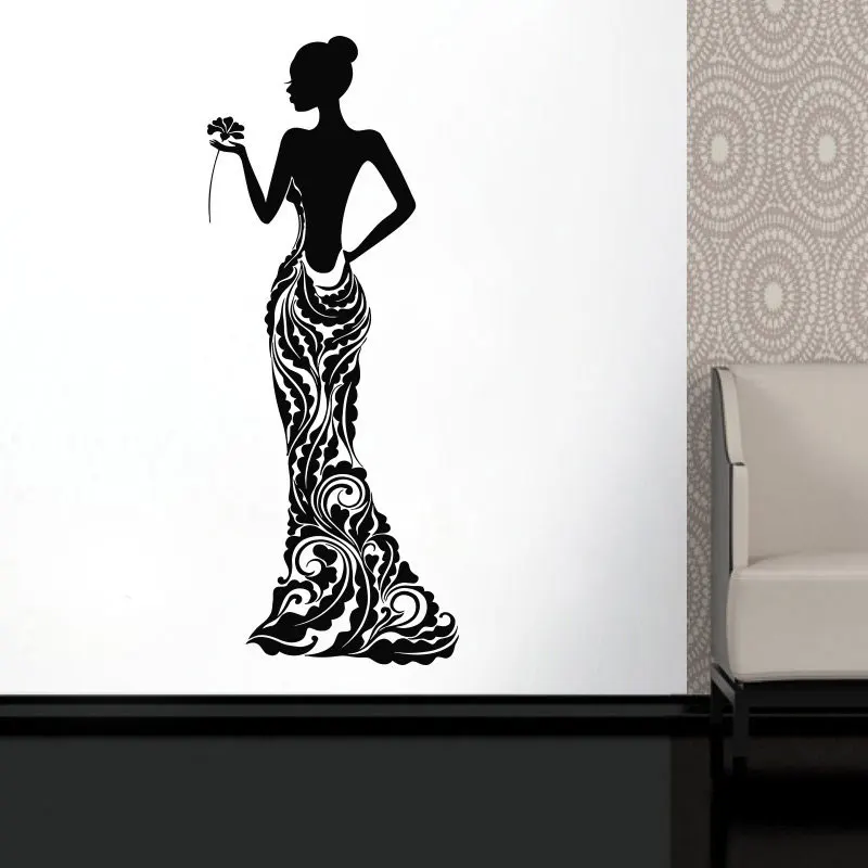 Graži Afrikos Moteris Vinilo Lipdukas Modelio Mergina Rose Suknelė Bobo Modelį, Namų Dekoro Idėjų, Kambario Interjeras, Miegamojo Sienos Meno AM14