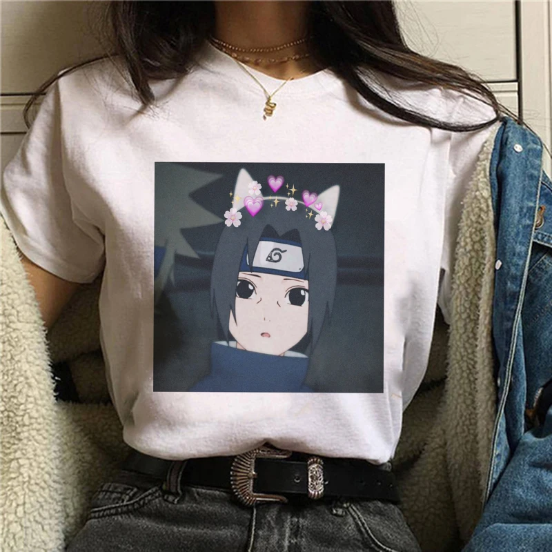 2021 Naujas Japonų Anime Naruto Kietas Moterų Marškinėlius Uchiha Sasuke Marškinėlius Streetwear Grafinis Prarasti Pora Juokinga Viršūnes Vintage marškinėliai