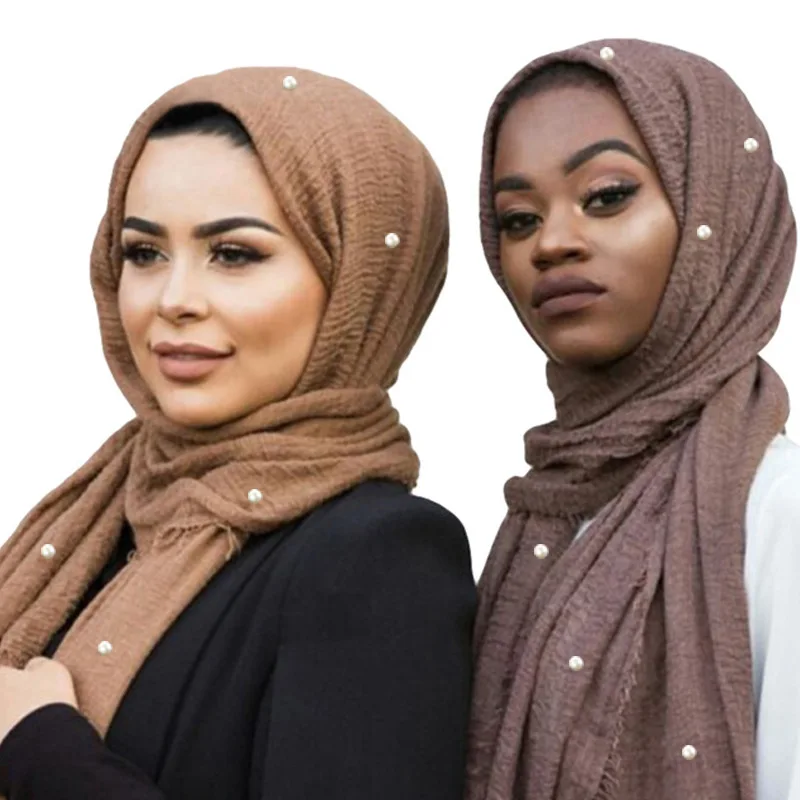 Moterų Klostytas Debesis Hijabs Minkštas Didelis Musulmonų Turbaną Galvos Skara Plisuotos Ilgai Skaros Zawalcowany Perlai Mados Islamo Moterų Apsiaustas