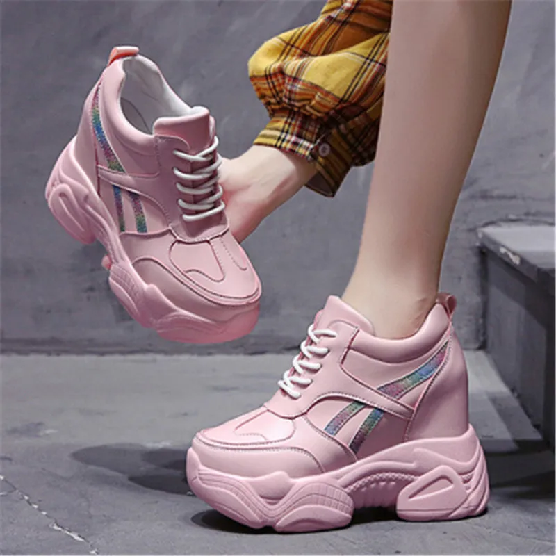Kvėpuojantis Platforma batų Nėrinių Gilaus batai moterų Kelionės batai pleištai laisvalaikio sportbačiai aukšto kulno batai chaussures femme