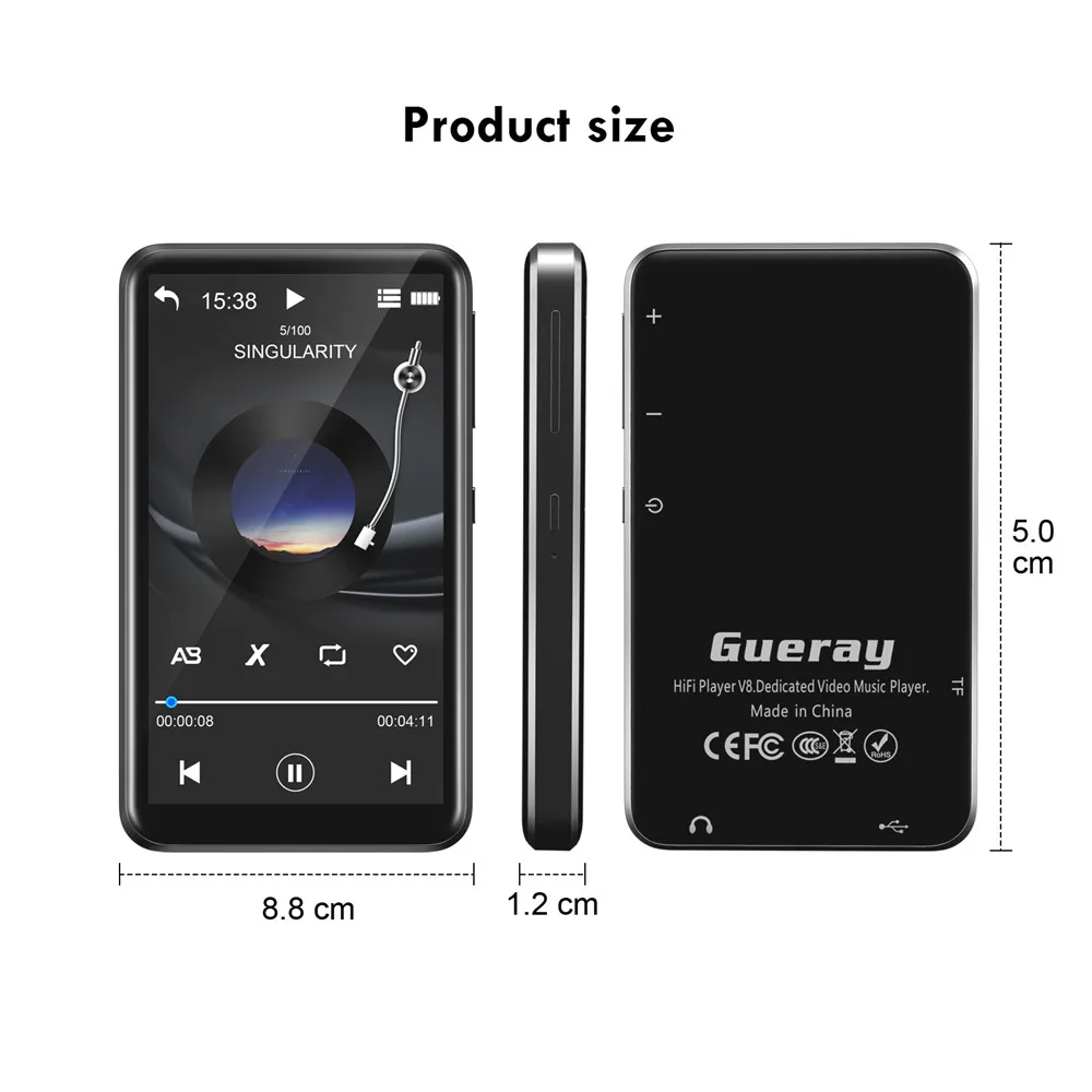 Daugiafunkcis 8GB RAM Touch Screen MP3 Grotuvas su Bluetooth, integruotas Garsiakalbis HiFi Muzikos Walkman Radijas, Video, E-Book Skaičiuoklė