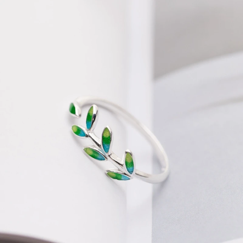 Naujas 925 sterlingas sidabro, emalio, žali lapai, žiedai maži švieži serijos paprasta mados dizaino laukinių pakabukai, žiedai, moterų papuošalai