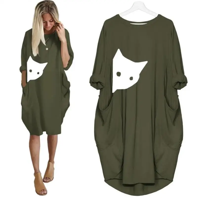 2021 Naujas Mados Kišenėje T-Marškinėliai Moterims Katė Gyvūnų Spausdinti Marškinėliai Moterims Topai Harajuku Mielas Tumblr Femme Japonijos korėjiečių