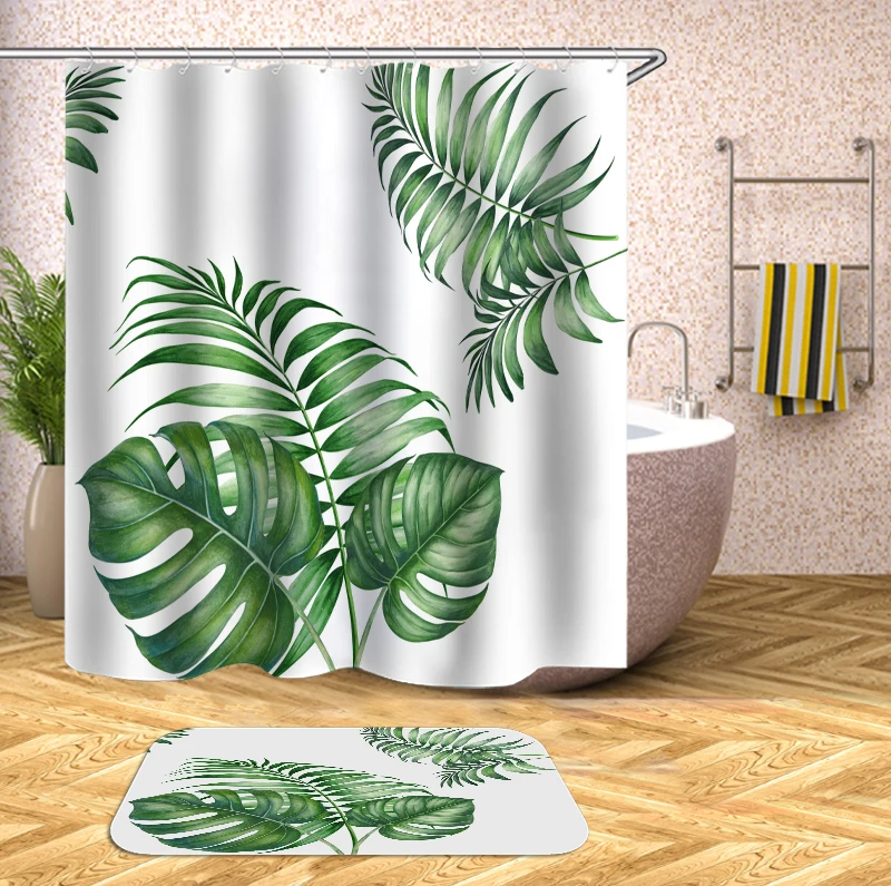 Tropinių Augalų Žalios Palmių Lapų Monstera Spausdinti Vandeniui Poliesterio Dušo Užuolaidos Vonios Uždanga, Vonia Ir Dušas
