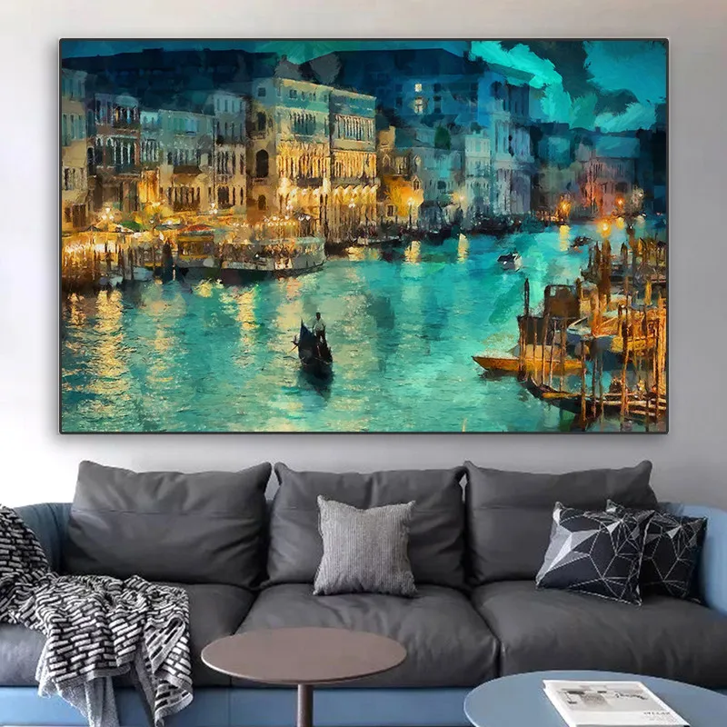 Abstraktusis menas, vanduo miesto Venecijos aliejaus tapybos Drobė Nuotraukas Kambarį Upės baot Tapybos Sienos Meno Quadros Decoracion