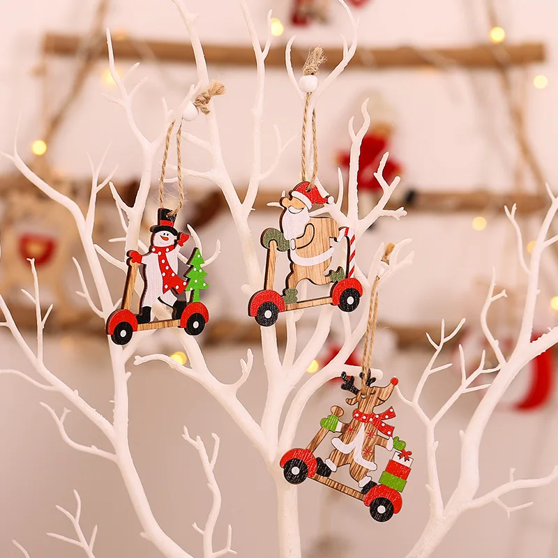 9pc/set Naujųjų Metų Natūralios Medienos Kalėdų Eglutės Ornamentu Sniego Briedžių Santa Claus Mediniai Kabantys Pakabukai Kalėdų Vakarėlį Apdaila