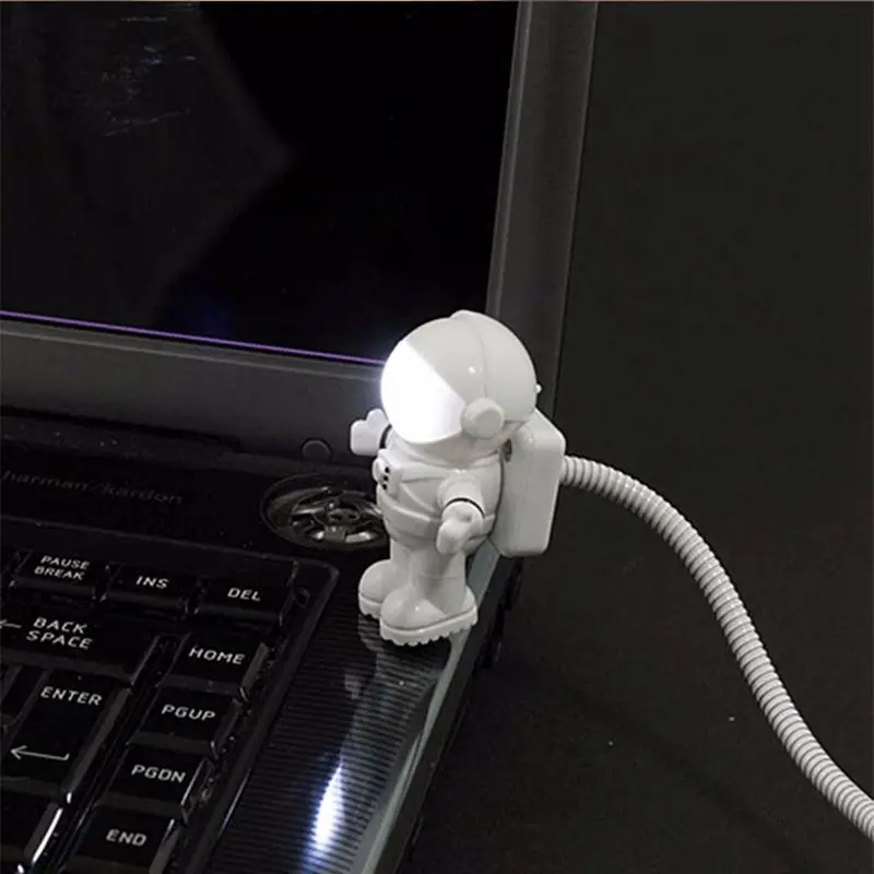 Mini Baltos spalvos Lanksčias Nešiojamų Astronautas Astronautas USB Vamzdis LED Nakties Šviesos Lempa Kompiuterio, Nešiojamojo KOMPIUTERIO, Nešiojamojo kompiuterio lempa
