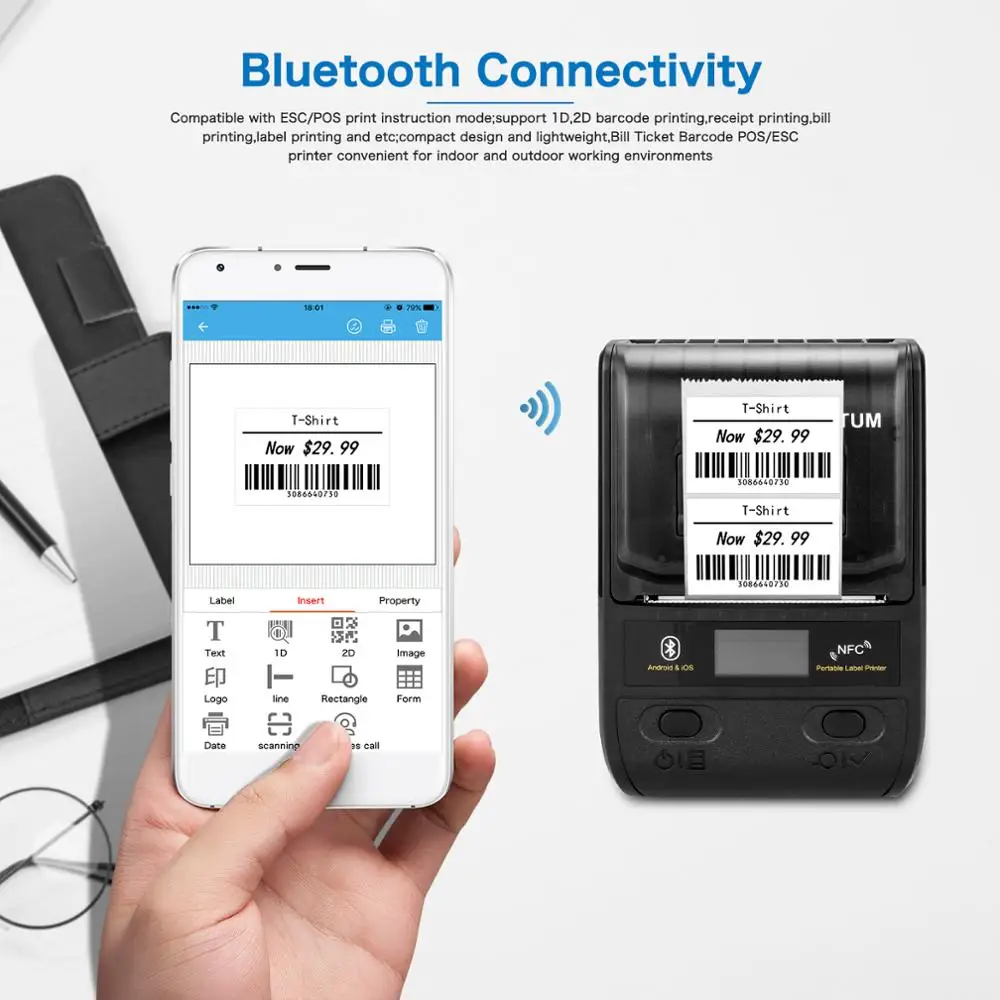NETUM 58mm Label Maker Nešiojamų 80mm Bluetooth Terminis Etikečių Spausdintuvas su Įkraunama Baterija Suderinama su 