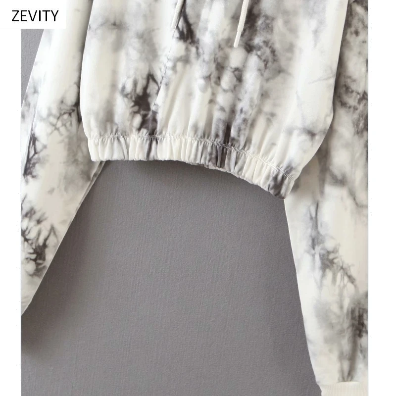 Zevity Naujų 2020 m. Moteris derliaus rašalo kaklaraištis dažyti tapybos atsitiktinis gobtuvu sweatershirts ponios hem elastiniai hoodies prekės prašmatnus viršūnes H300