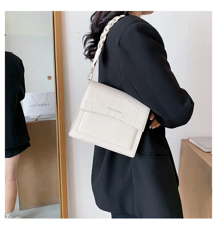 Akmens Modelio moterų Pečių krepšiai, Prekės ženklo Dizaineris Pintas dirželis ponios Rankinėje 2020 naujas PU Odos moteriška Crossbody Krepšiai balta