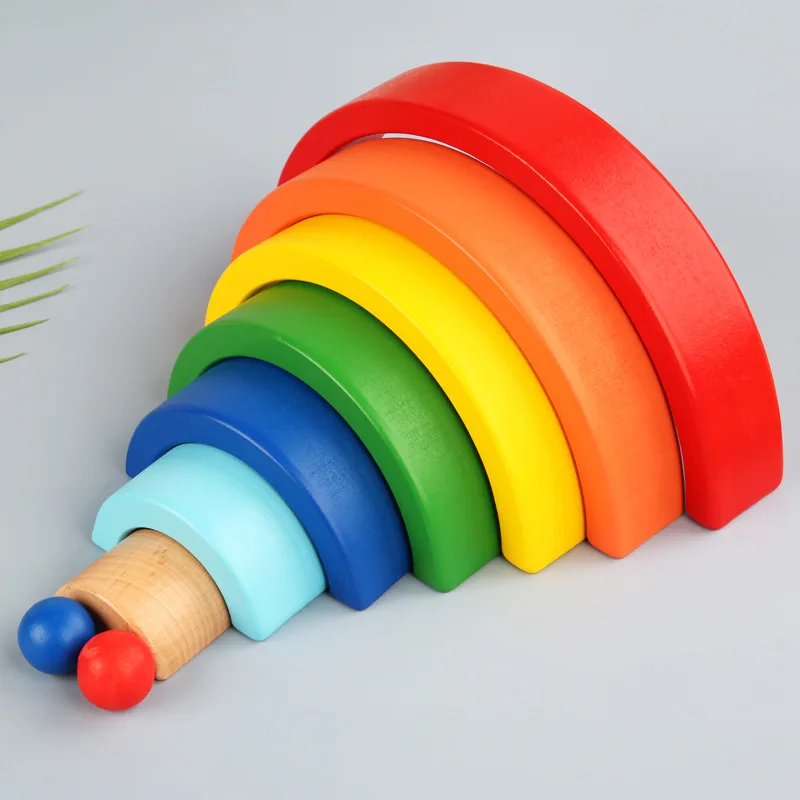 Vaivorykštė Stacker Mediniai Žaislai Kūrybos Vaivorykštė Blokai Montessori Švietimo Žaislas