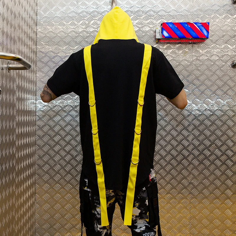 Vakarų Mados Prekės Ženklo High Street Stilingas Megztinis Mens Gobtuvu Trumpas Rankovėmis Palaidinės Hip-Hop Vasaros Atsitiktinis Juostelės Hoodies