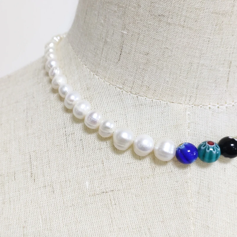 Rankų darbo zawalcowany karoliai natūralių gėlavandenių perlų spalvinga modelio karoliukų susiuvimo madinga žavesio karoliai dovana mergaitėms