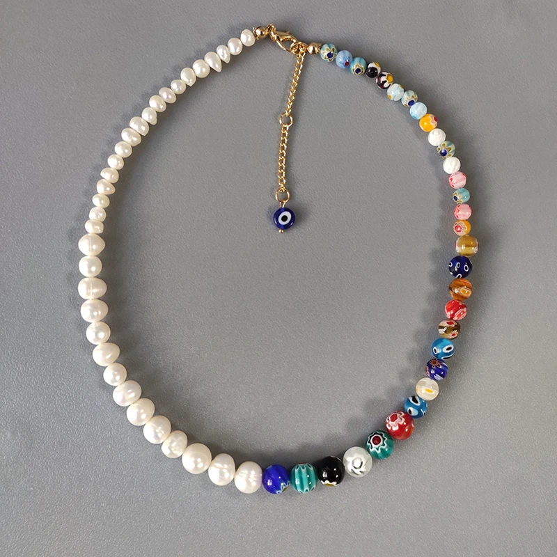 Rankų darbo zawalcowany karoliai natūralių gėlavandenių perlų spalvinga modelio karoliukų susiuvimo madinga žavesio karoliai dovana mergaitėms