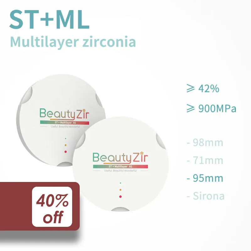 ST+ML 9514mm super vaiskumą daugiasluoksnės, cirkonio dantų blokai zirkonzahn cad cam cirkonis tuščias