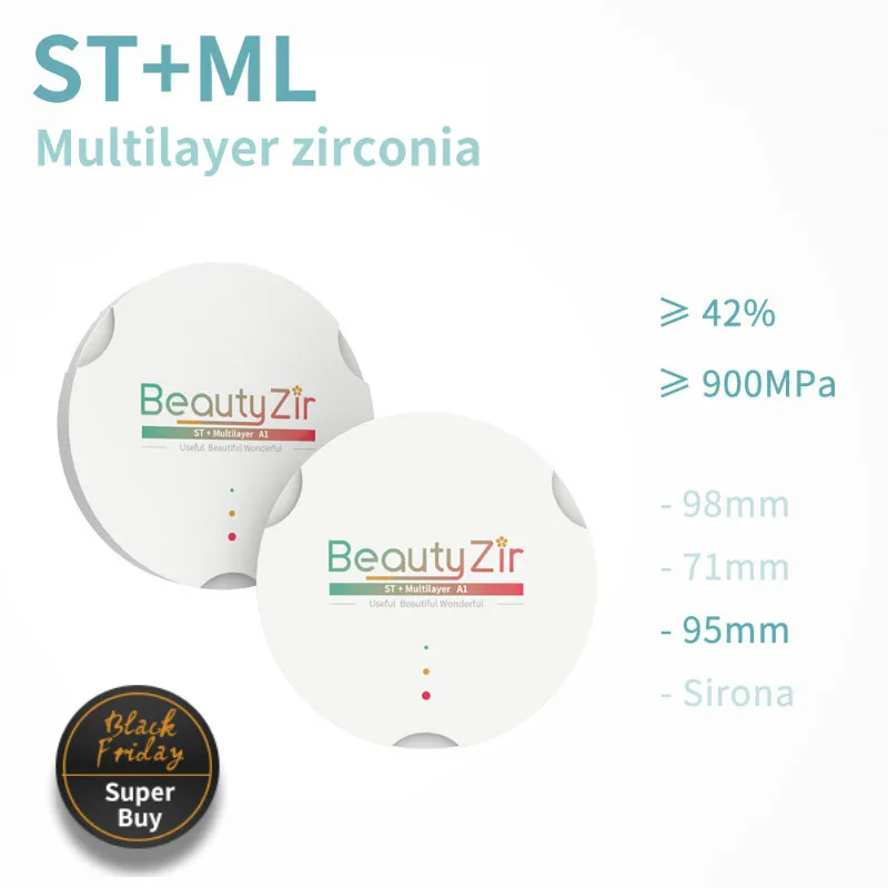 ST+ML 9514mm super vaiskumą daugiasluoksnės, cirkonio dantų blokai zirkonzahn cad cam cirkonis tuščias