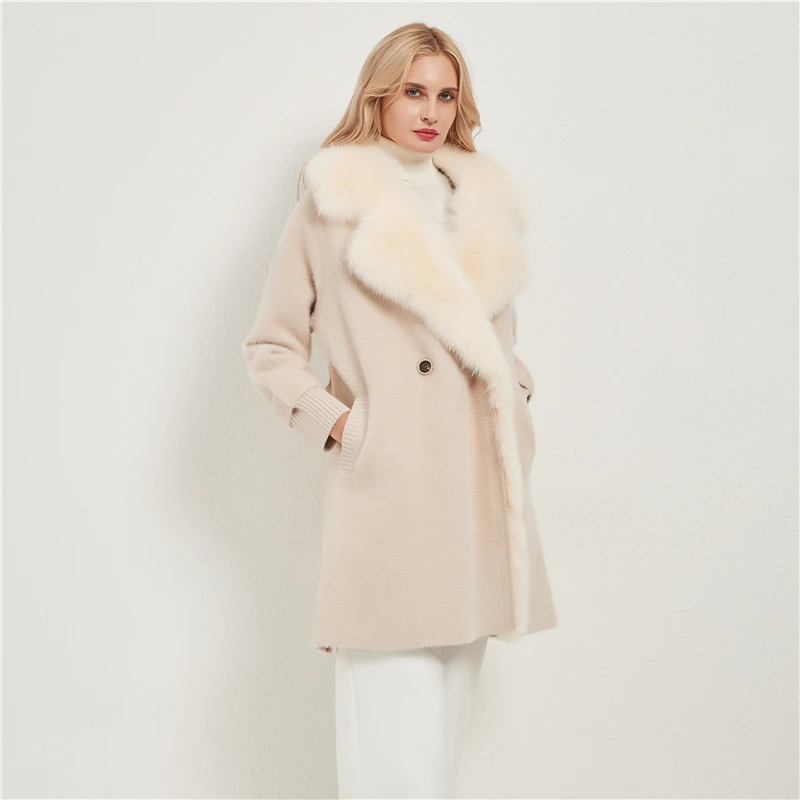 Pudi moterų nekilnojamojo fox fur coat striukė moteriška lady žiemą šiltas lapių apykaklės ilgai nailono tranšėjos parko CT052