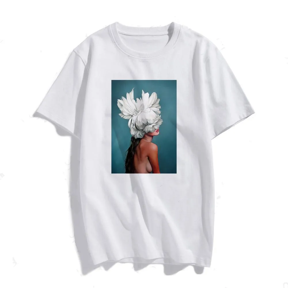 Vasaros Moterų marškinėliai Harajuku Estetika Seksualus Gėlių, Plunksnų Spausdinti Viršų 