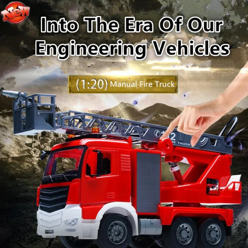 Rankinis Gaisro Sunkvežimių 1:20 Ištraukiama Debesų Laiptais Jungiklis Durų Dideli Vandens Purškimo Inžinerijos, Transporto Priemonės Modelis Inercinės Automobilių Vaikams Žaislas
