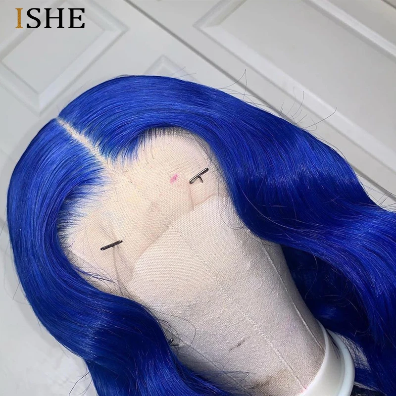 Mėlyna Spalva T Nėrinių Žmogaus Plaukų Perukas Glueless HD Skaidrus Nėriniai Priekiniai Perukai Virgin Plaukai Priekinės Precolored Perukas Juoda Moterų ISHE