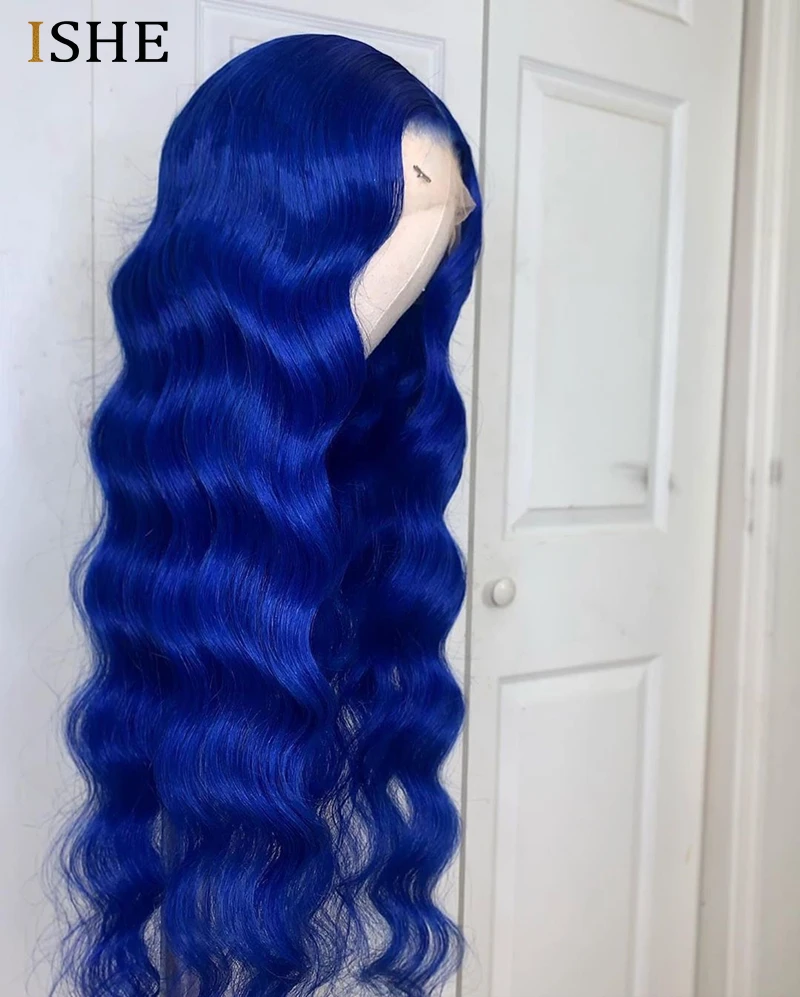 Mėlyna Spalva T Nėrinių Žmogaus Plaukų Perukas Glueless HD Skaidrus Nėriniai Priekiniai Perukai Virgin Plaukai Priekinės Precolored Perukas Juoda Moterų ISHE