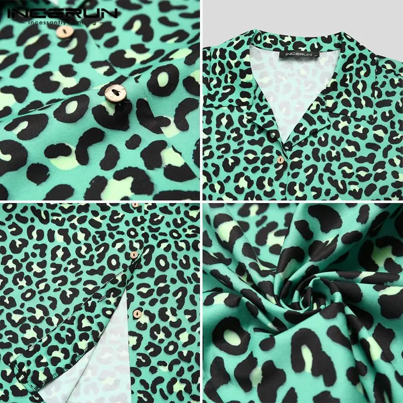 Leopardas Spausdinti Vyrų Havajų Marškinėliai Paplūdimys 2021 Trumpas Rankovės Atsitiktinis Palaidinė Atvartas Camisa Streetwear Vasaros Elegancija Vyrų Drabužiai INCERUN