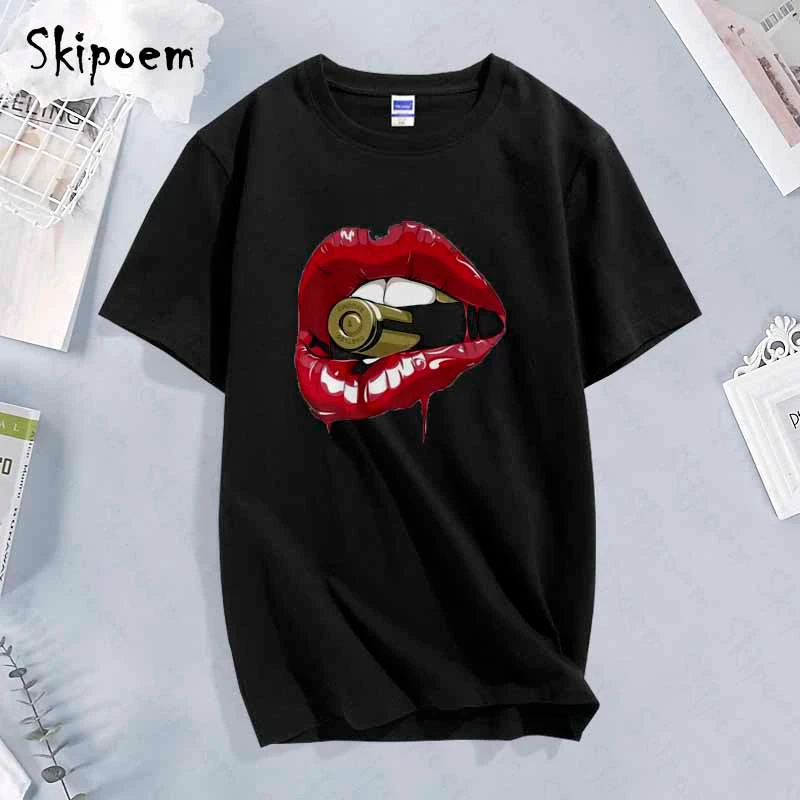 Seksualus lūpų Marškinėliai Moterims Estetinės korėjos Stilius Derliaus Tumblr Punk Harajuku Skipoem Plius Dydis-trumpomis Rankovėmis Streetwear Viršuje Tees