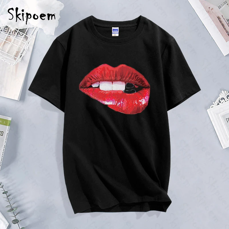 Seksualus lūpų Marškinėliai Moterims Estetinės korėjos Stilius Derliaus Tumblr Punk Harajuku Skipoem Plius Dydis-trumpomis Rankovėmis Streetwear Viršuje Tees
