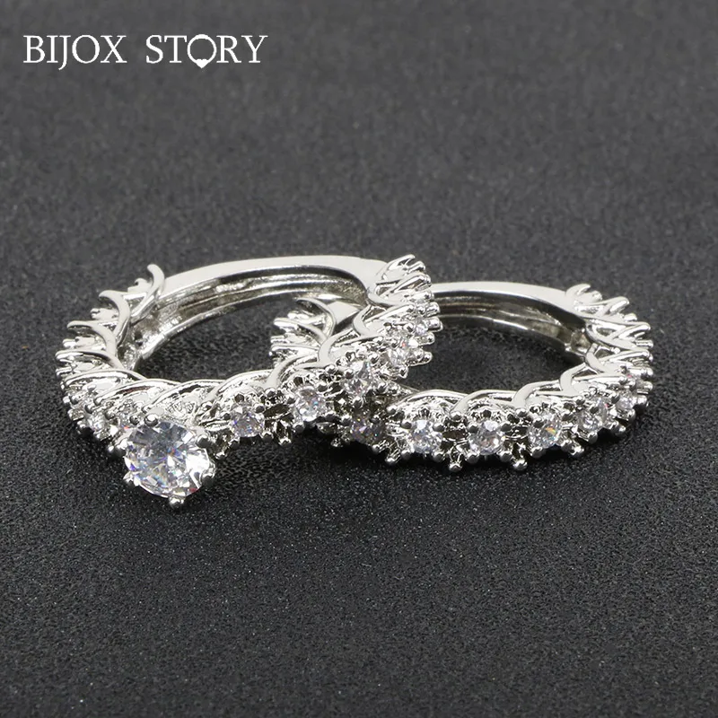 BIJOX ISTORIJA elegantiškas 925 sterlingas sidabro moterų žiedas su AAA cirkonis brangakmenių 2 in 1 papuošalai, žiedai, vestuvių dalyvavimo šalies