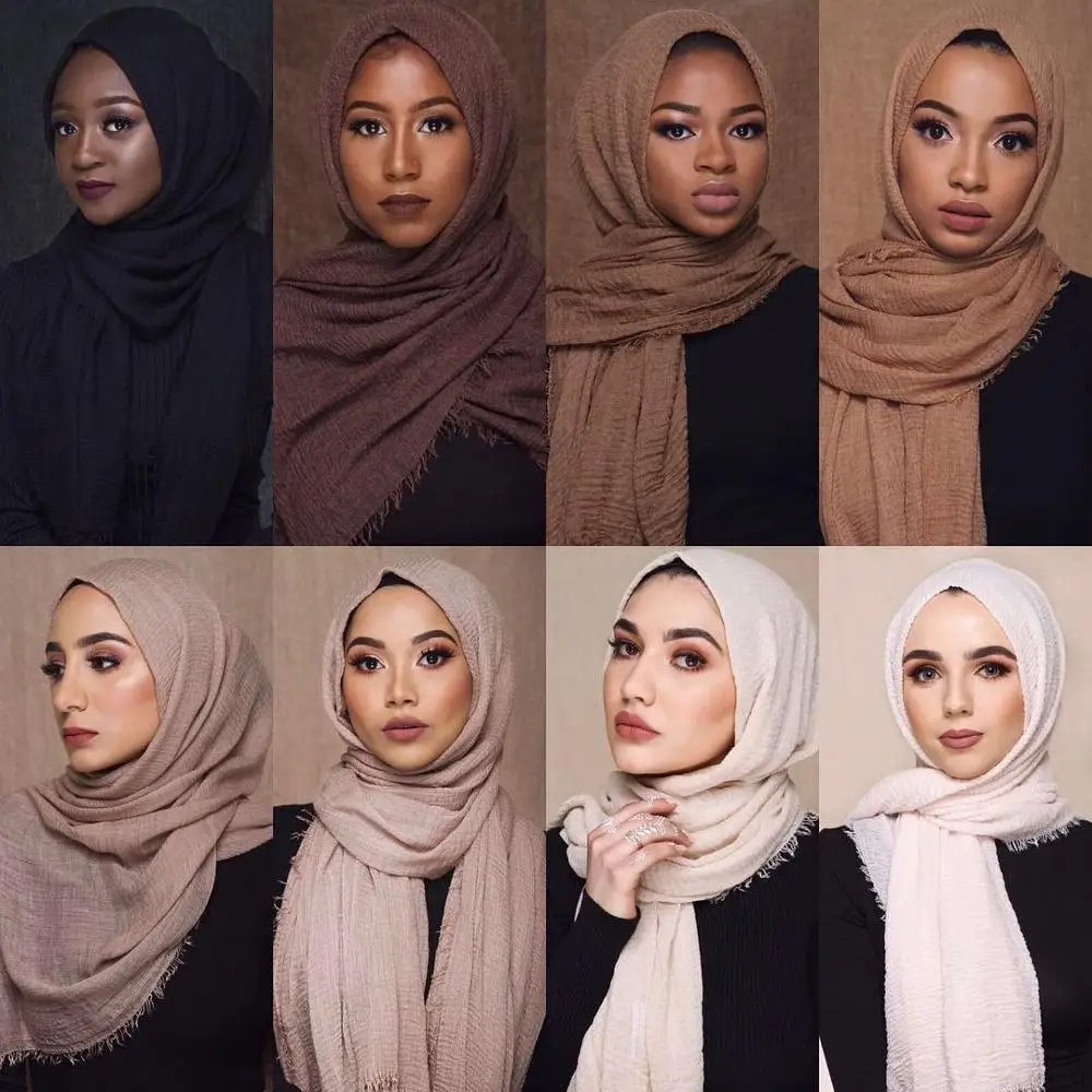 Moteris musulmonų vingiuoti hijab šalikas Raukšlių Burbulas Medvilnės, Viskozės šalikai islamo hijab skaros ir apsiaustas didmeninė 87 spalva