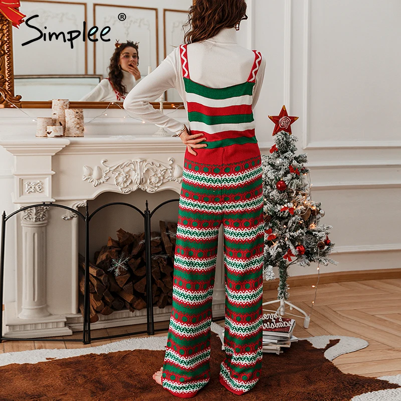Simplee Laisvalaikio geometrijos megzti Jumpsuit Rankovių Aukštos juosmens ilgio moterų drabužių Žiemos Kalėdų stiliaus jumpsuit moterų 2020 m.