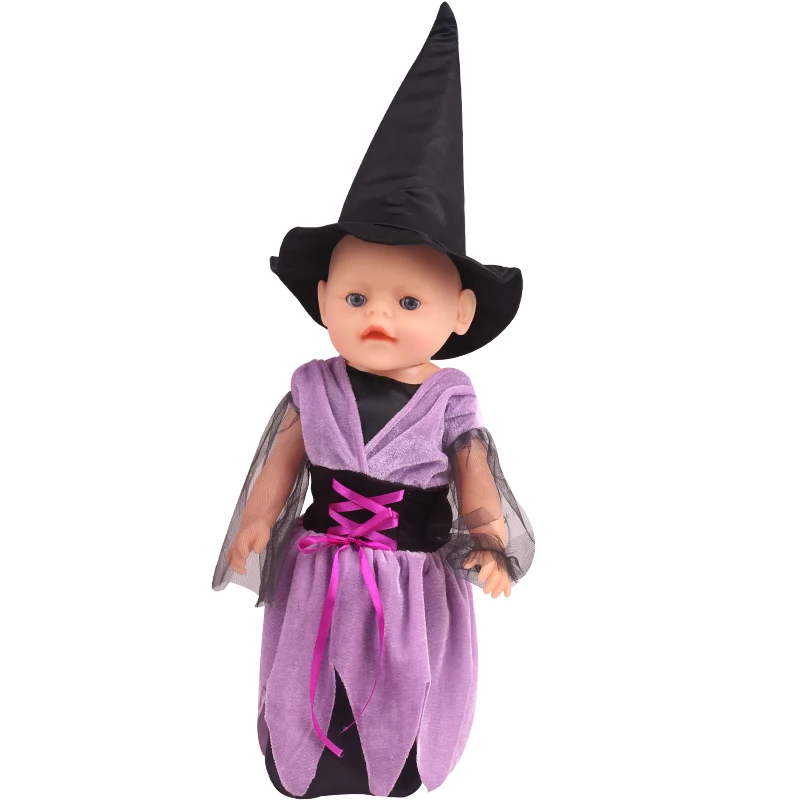 43 cm, kūdikių lėlės, drabužiai Naujagimiams Helovinas violetinė ragana apranga + hat tinka American 18 colių Mergaičių lėlės f810