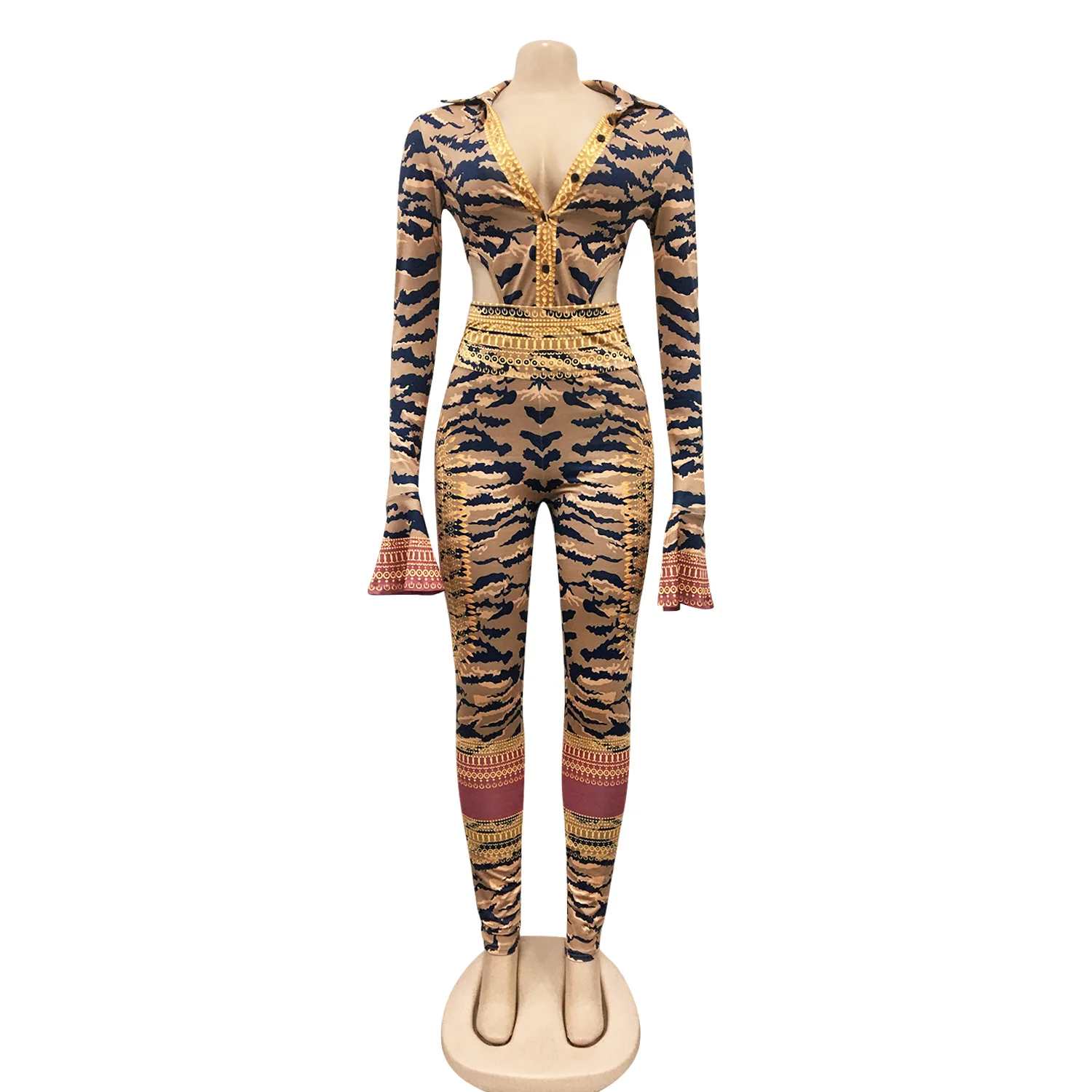 Leopard Print Dviejų Dalių Komplektas Rudenį Moterys Bodysuit Nustatyti Komplektus Seksualus Vienas Gabalas Viršuje Liesas Antblauzdžiai Pieštuku Kelnės Kostiumas Nustatyti Tracksuit