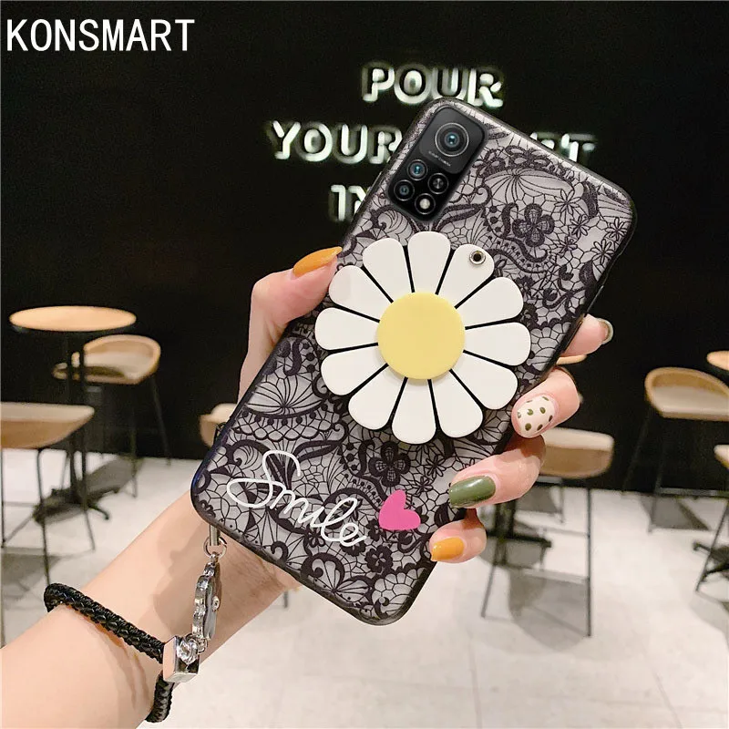 KONSMART Už Xiaomi Mi 10T 5G Atveju Karšto Nėrinių Mielas Sun Flower Telefoną Atveju Xiaomi Mi 10T Pro Silikono Minkštas galinis Dangtelis Su Dirželiu