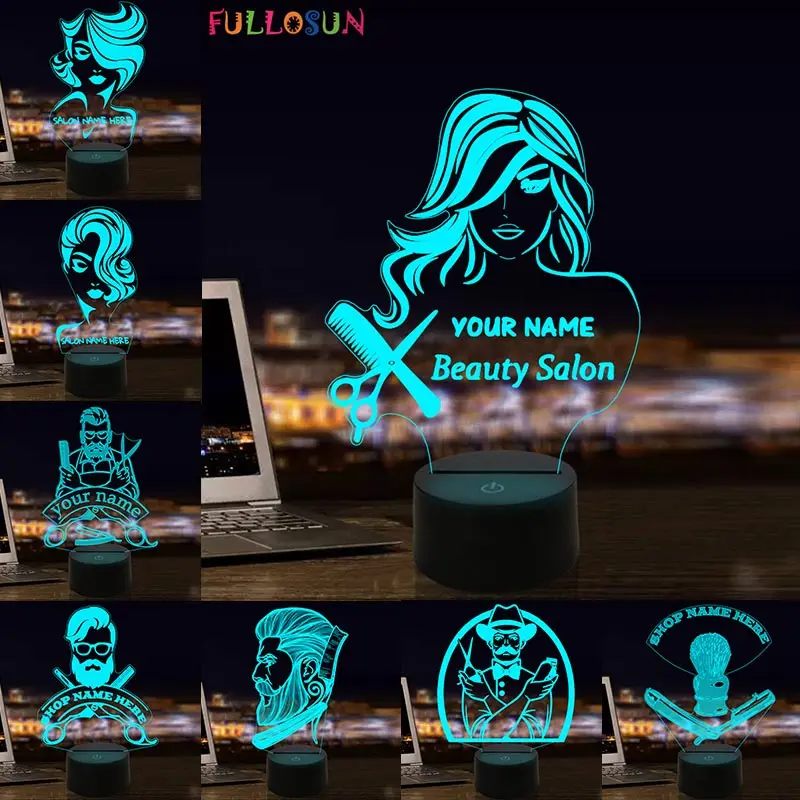 Kirpykla, 3D Iliuzija Lempos Plaukų Salonas, Grožio Salonas LED Nakties Šviesos Kūrybos Ženklas 3D Vaizdo LED Lempos Naktį