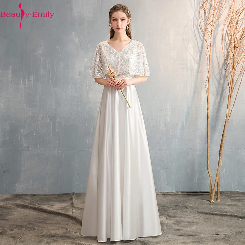 Grožis-Emily 2020 Ilgai Nėrinių V Kaklo Bridesmaid Dresses Pusė Rankovės Elegantiškas Vestuvių Vakaro Šalis Suknelė Prom Chalatai Etape