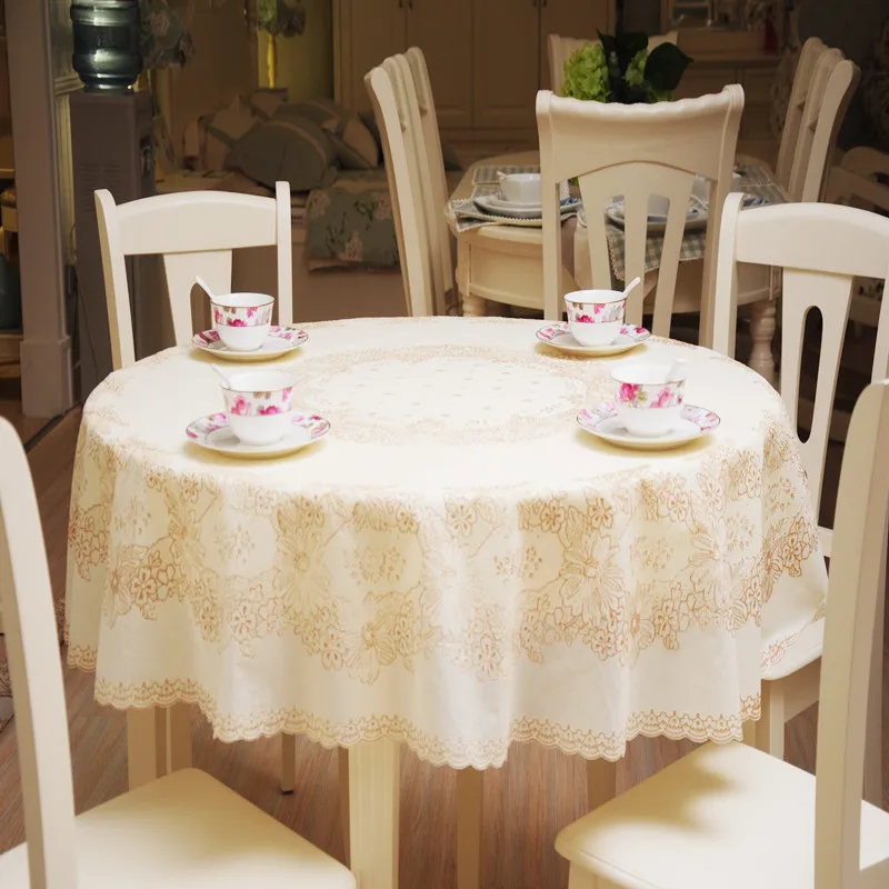 180x180cm Spausdinimo nėrinių staltiesė PVC apvali staltiesė Kaimo stiliaus sustorėjimas apskritojo stalo audinys atsparus vandeniui ir aliejui staltiesė